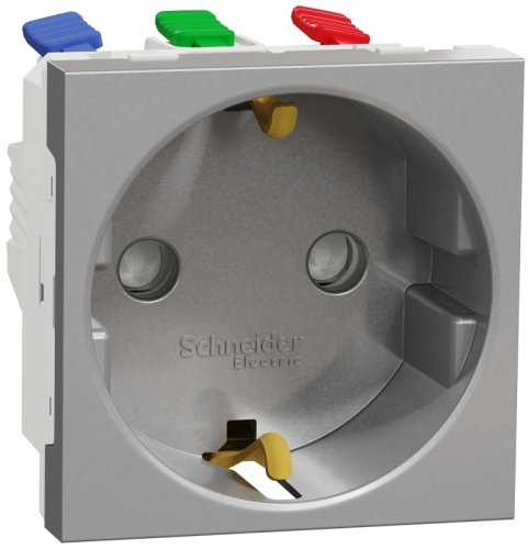 Розетка с заземлением без рамки Schneider Electric Unica Modular 1-м. шторки алюминий фото Розетка с заземлением без рамки Schneider Electric Unica Modular 1-м. шторки алюминий картинка